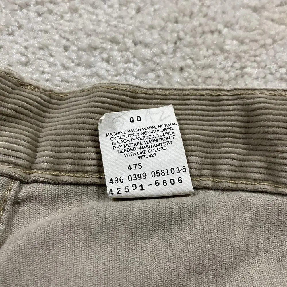VTG Levis L2 Pants Mens 32x32 Beige Corduroy Carpenter Baggy Wide Leg Workwear